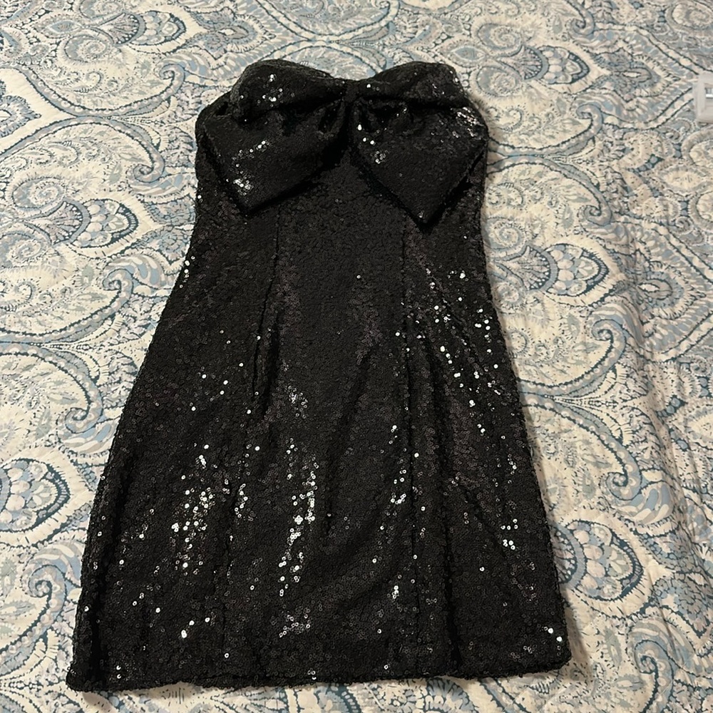 black, strapless, sequin bow dress/worn once
